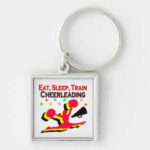 EAT, SLEEP TRAIN CHEERLEADING RED DESIGN KEY RING