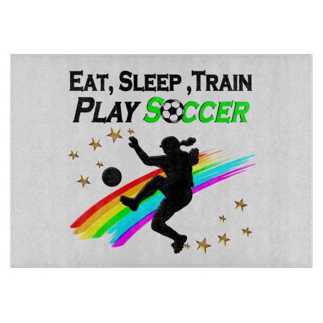 EAT, SLEEP, TRAIN PLAY SOCCER CUTTING BOARD (Front)