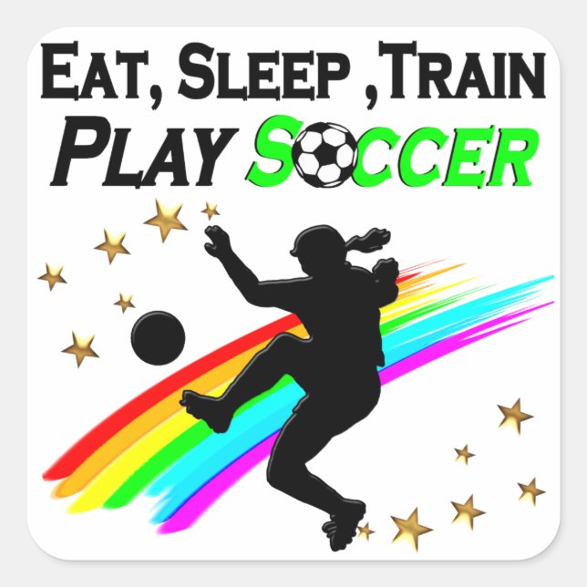 EAT, SLEEP, TRAIN PLAY SOCCER SQUARE STICKER (Front)
