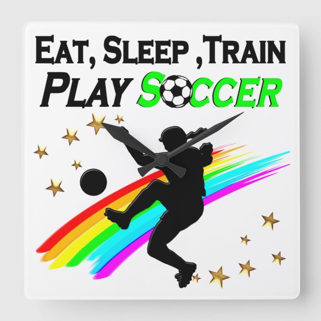EAT, SLEEP, TRAIN PLAY SOCCER SQUARE WALL CLOCK (Front)