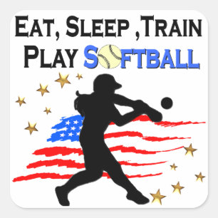 EAT, SLEEP, TRAIN PLAY SOFTBALL PATRIOTIC DESIGN SQUARE STICKER