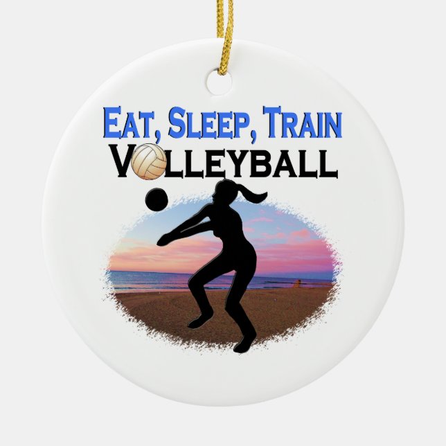 EAT, SLEEP, TRAIN VOLLEYBALL CERAMIC TREE DECORATION (Front)