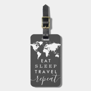 Eat Sleep Travel Repeat World Map Custom Colours Luggage Tag