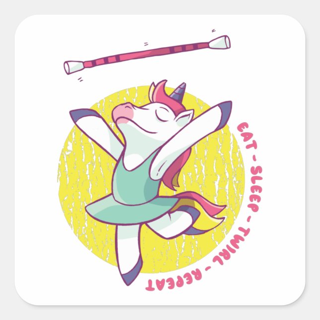 EAT SLEEP TWIRL UNICORN SQUARE STICKER (Front)