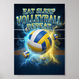 Eat Sleep Volleyball Retro Poster