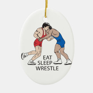 EAT SLEEP WRESTLE CERAMIC ORNAMENT