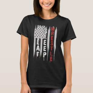 Eat Sleep Wrestle USA Flag Wrestling T-Shirt