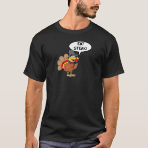 Eat Steak Thanksgiving Turkey Pilgrim Cartoon T-Shirt