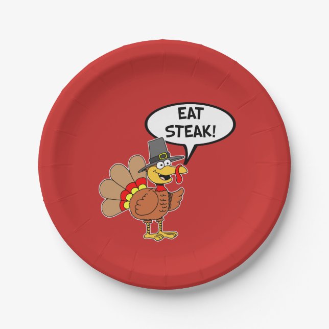 Eat Steak Turkey Pilgrim Hat Thanksgiving Paper Plate (Front)