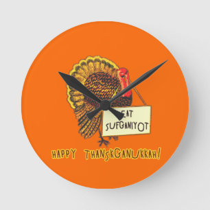 Eat Sufganiyot Funny Thanksgiving Hanukkah Tee Round Clock