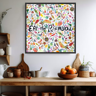 EAT THE RAINBOW colourful fruits veggies Poster
