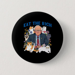 Eat The Rich Bernie Sanders Floral Cat Resist Agai 6 Cm Round Badge