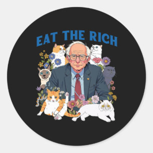 Eat The Rich Bernie Sanders Floral Cat Resist Agai Classic Round Sticker