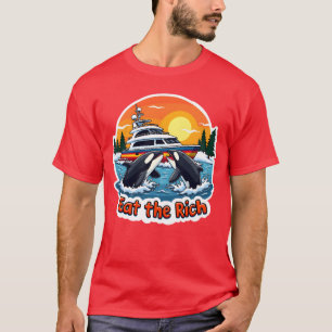 Eat the Rich Orca Sunset Funny Retro Ocean family T-Shirt
