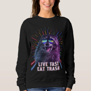 Eat Trash Racoon Panda Rave Old School Pilot Sung Sweatshirt