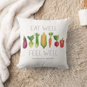 Eat Well Feel Well Watercolor Organic Vegetables Cushion