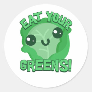 Eat Your Greens! Cute Cabbage Pun Cartoon Classic Round Sticker