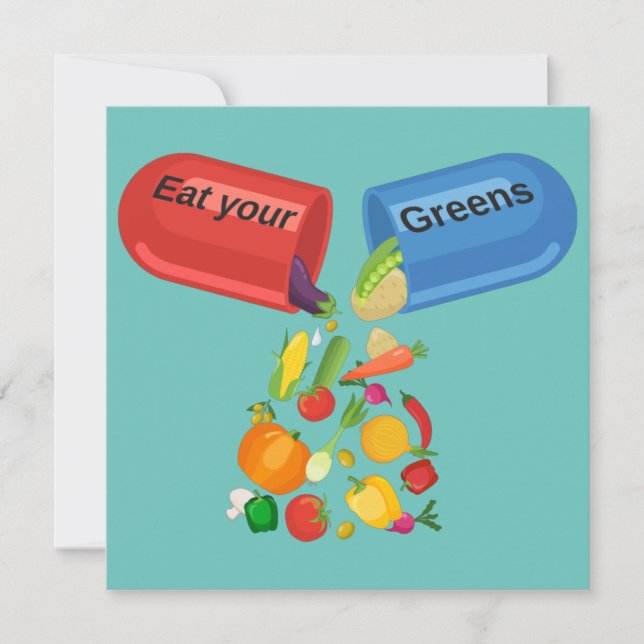 Eat Your Greens Veggie Pill Nutrition Healthy Food Invitation (Front)