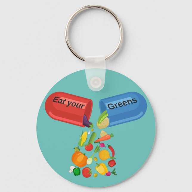Eat Your Greens Veggie Pill Nutrition Healthy Food Key Ring (Front)