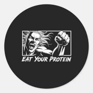 Eat Your Protein Anime Gym Manga Bodybuilding Fitn Classic Round Sticker