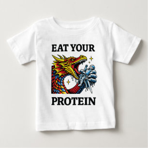 Eat Your Protein – Epic Dragon Eating Knight Baby T-Shirt