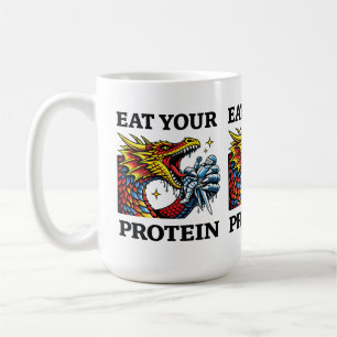 Eat Your Protein – Epic Dragon Eating Knight Coffee Mug