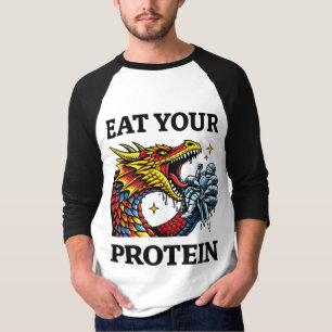 Eat Your Protein – Epic Dragon Eating Knight T-Shirt
