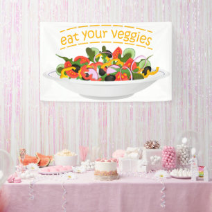 Eat Your Veggies Quote fresh salad mix bowl Banner