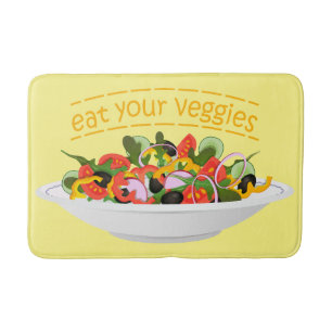 Eat Your Veggies Quote fresh salad mix bowl Bath Mat