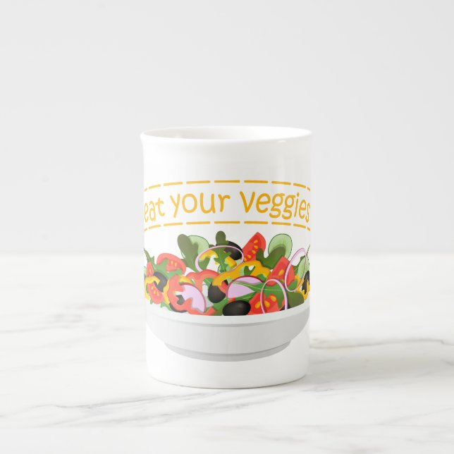Eat Your Veggies Quote fresh salad mix bowl Bone China Mug (Front)