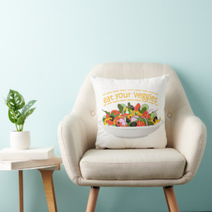 Eat Your Veggies Quote fresh salad mix bowl Cushion
