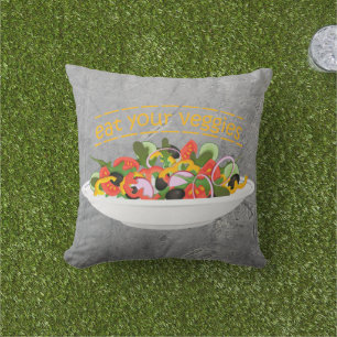Eat Your Veggies Quote fresh salad mix bowl Cushion