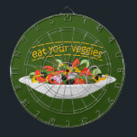 Eat Your Veggies Quote fresh salad mix bowl Dartboard<br><div class="desc">Plate full of vegetables and quote</div>
