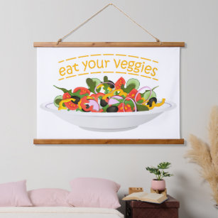 Eat Your Veggies Quote fresh salad mix bowl Hanging Tapestry