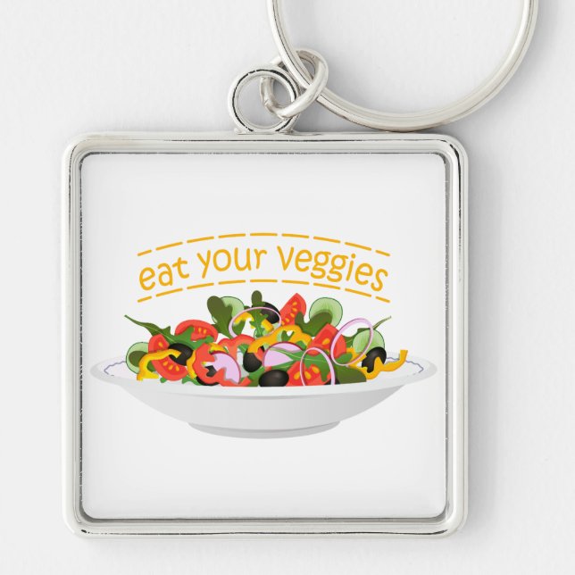 Eat Your Veggies Quote fresh salad mix bowl Key Ring (Front)