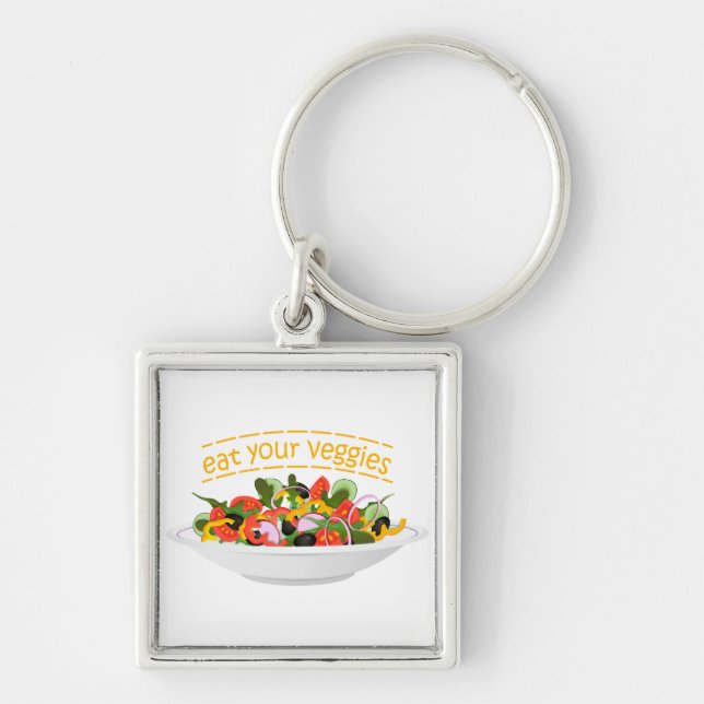 Eat Your Veggies Quote fresh salad mix bowl Key Ring (Front)