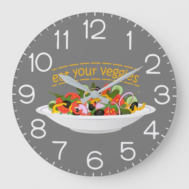 Eat Your Veggies Quote fresh salad mix bowl Large Clock (Front)