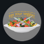 Eat Your Veggies Quote fresh salad mix bowl Large Clock<br><div class="desc">Plate full of vegetables and quote</div>