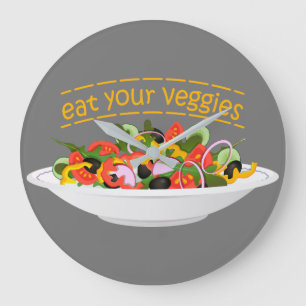 Eat Your Veggies Quote fresh salad mix bowl Large Clock