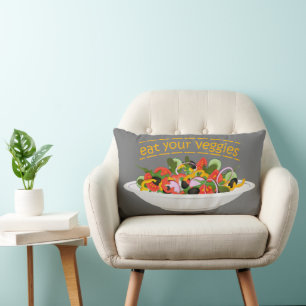 Eat Your Veggies Quote fresh salad mix bowl Lumbar Cushion