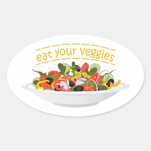 Eat Your Veggies Quote fresh salad mix bowl Oval Sticker (Front)