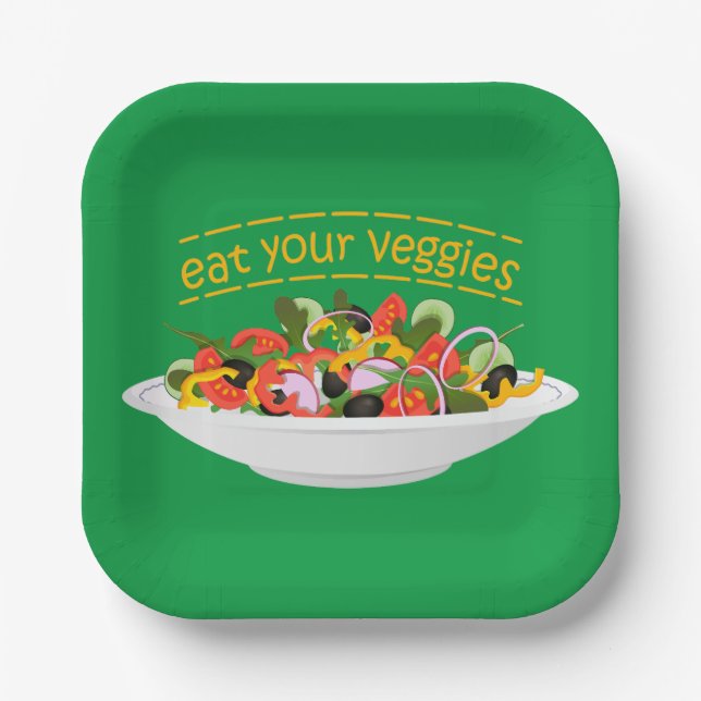 Eat Your Veggies Quote fresh salad mix bowl Paper Plate (Front)