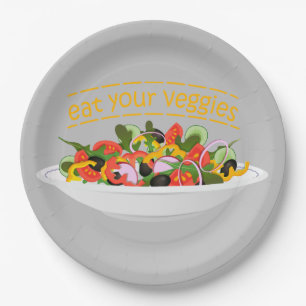 Eat Your Veggies Quote fresh salad mix bowl Paper Plate