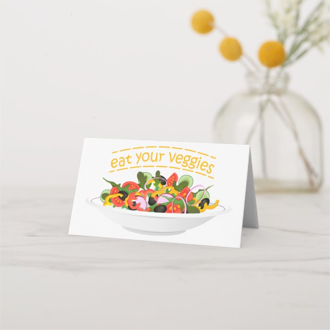 Eat Your Veggies Quote fresh salad mix bowl Place Card (Front)