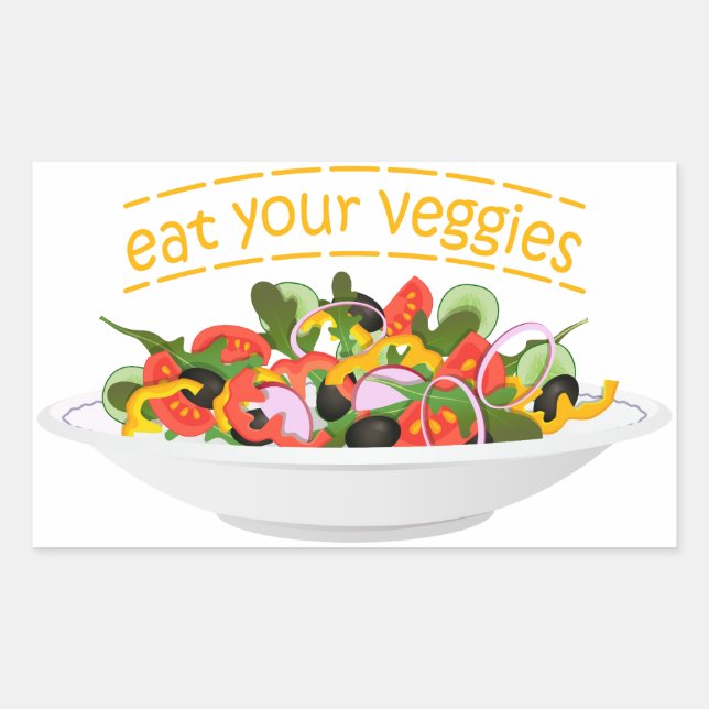 Eat Your Veggies Quote fresh salad mix bowl Rectangular Sticker (Front)