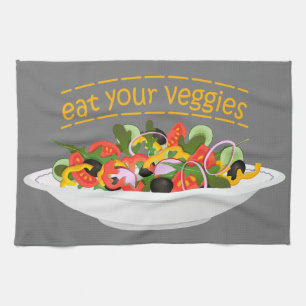 Eat Your Veggies Quote fresh salad mix bowl Tea Towel