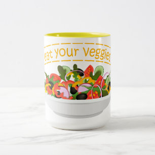 Eat Your Veggies Quote fresh salad mix bowl Two-Tone Coffee Mug
