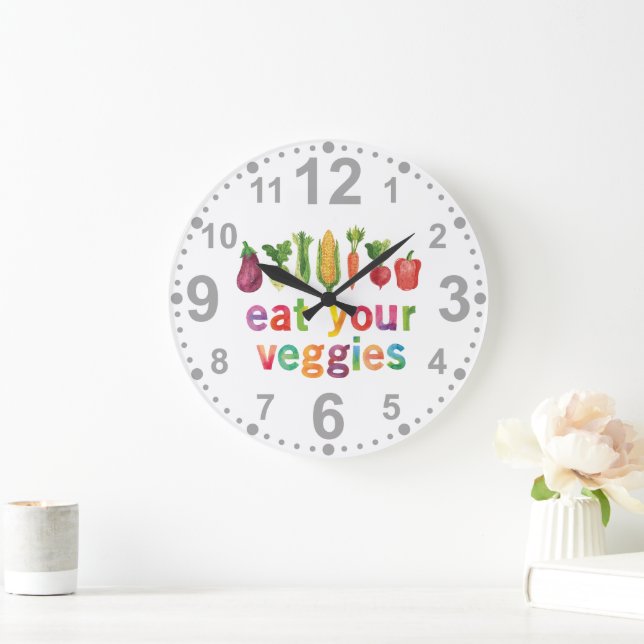 Eat Your Veggies Rainbow Colours Healthy Garden Large Clock (Home)