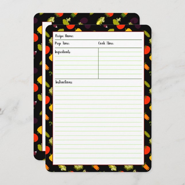 Eat Your Veggies Recipe Cards (Front/Back)