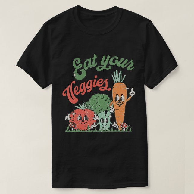 Eat your Veggies Retro 90s Style Vegetable Funny V T-Shirt (Design Front)